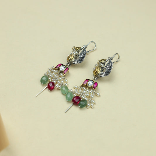 Anokhi Fusion Pecock And Lotus Hanging Ear Pin