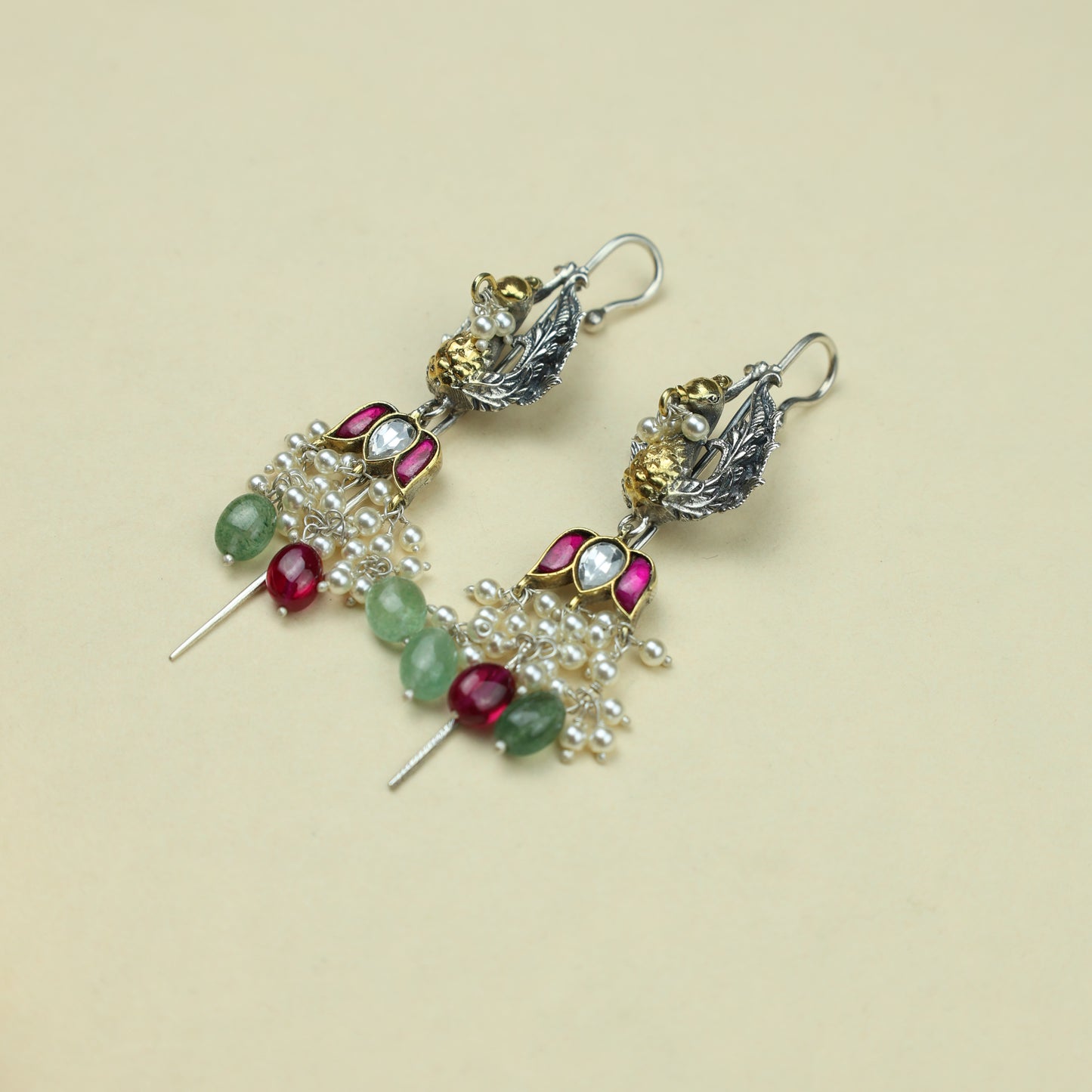 Anokhi Fusion Pecock And Lotus Hanging Ear Pin