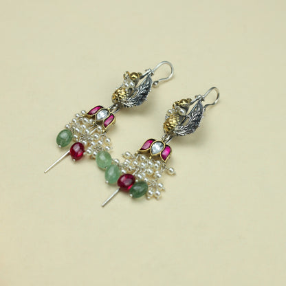 Anokhi Fusion Pecock And Lotus Hanging Ear Pin
