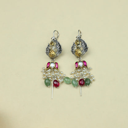 Anokhi Fusion Pecock And Lotus Hanging Ear Pin