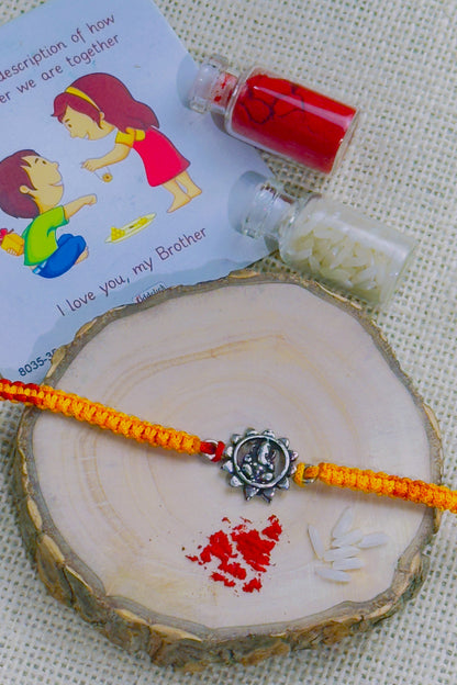 925 Silver Rakhi| Silver Ganpati Sunflower Rakhi
