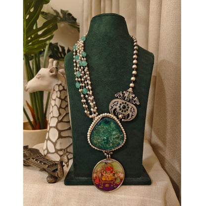 Tribal tales Statement Stone Multi-Bead Pichwai Necklace