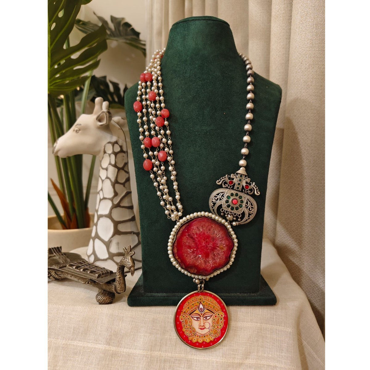 Tribal tales Statement Stone Multi-Bead Pichwai Necklace