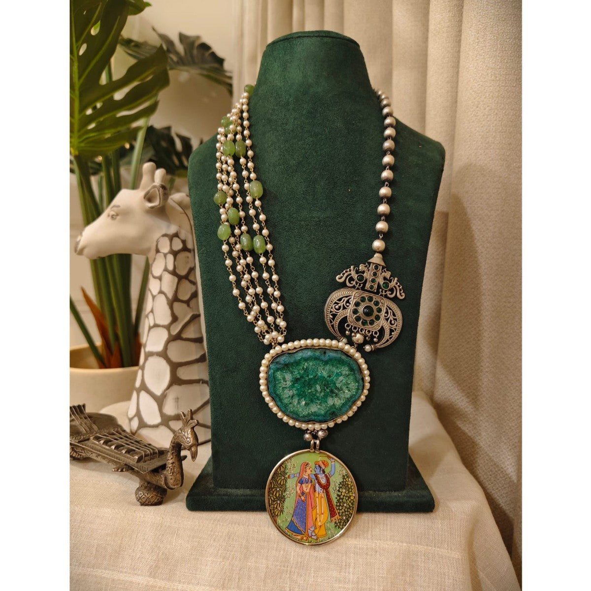 Tribal tales Statement Stone Multi-Bead Pichwai Necklace