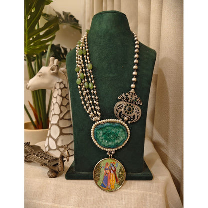 Tribal tales Statement Stone Multi-Bead Pichwai Necklace