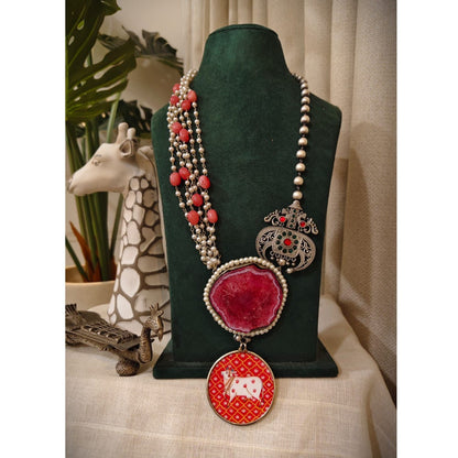 Tribal tales Statement Stone Multi-Bead Pichwai Necklace