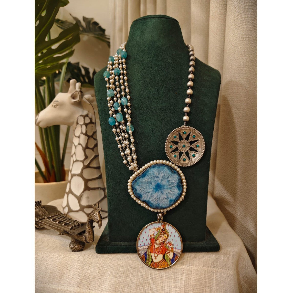 Tribal tales Statement Stone Multi-Bead Pichwai Necklace