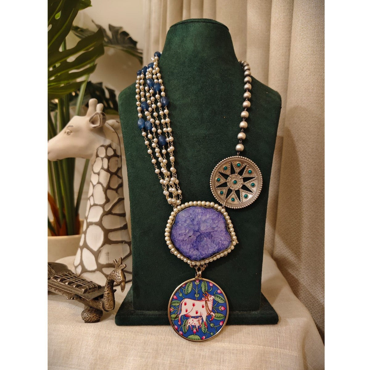 Tribal tales Statement Stone Multi-Bead Pichwai Necklace