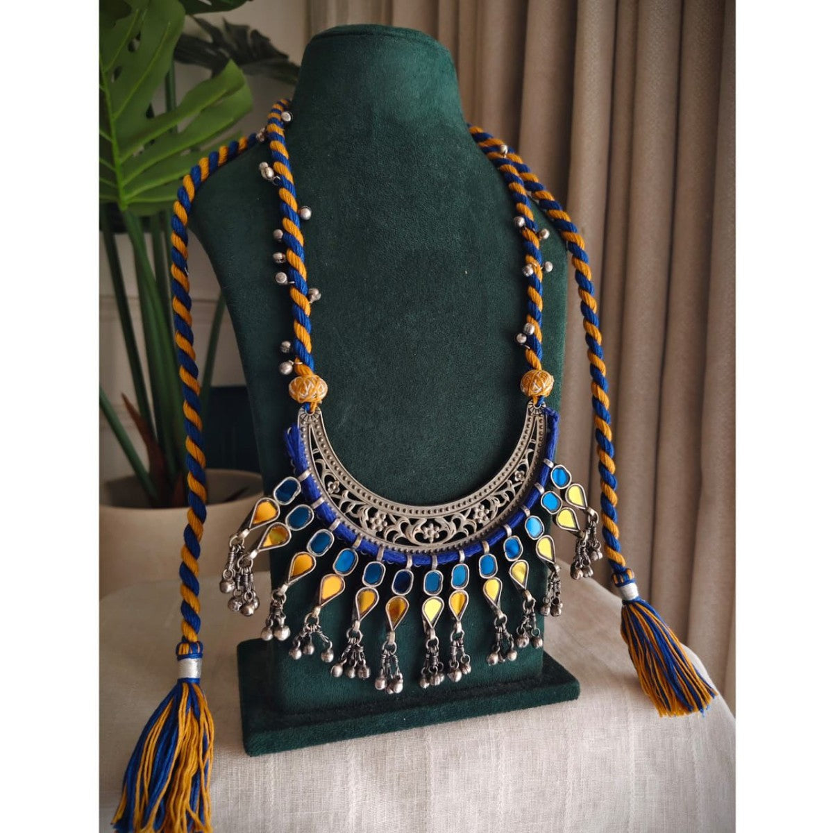 Tribal Tales Afghani Glass Stone Dori Pendant Necklace