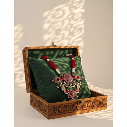 Tribal Tales Stone Embedded Peacock Statement Pendant Long Necklace