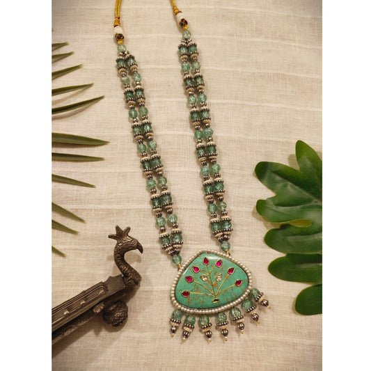 Tribal Tales Turquoise Jaal Pendant and Japanese Bead Mala