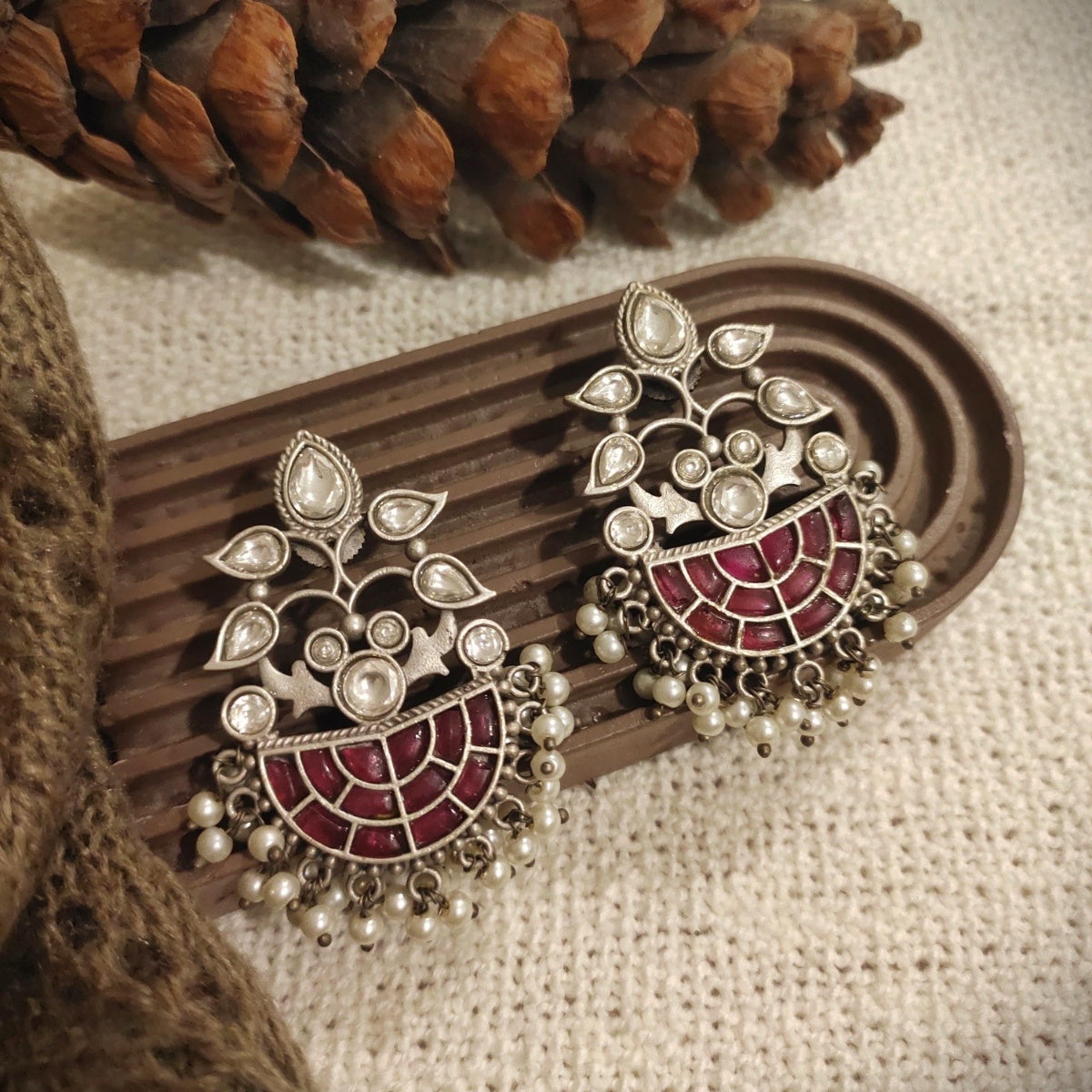 Tribal Tales Moh Silver Oxidized earrings