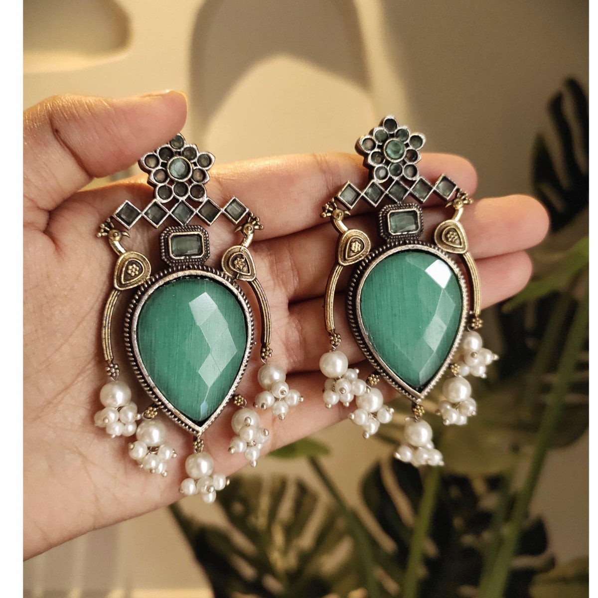 Tribal Tales Dual Tone Peacock Drop Earrings