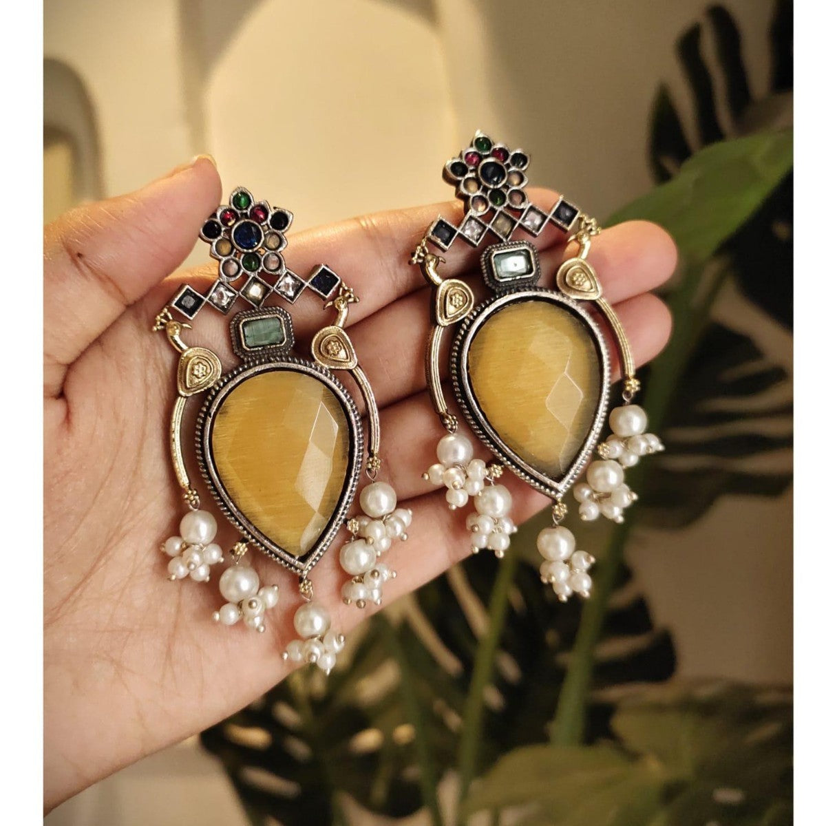 Tribal Tales Dual Tone Peacock Drop Earrings