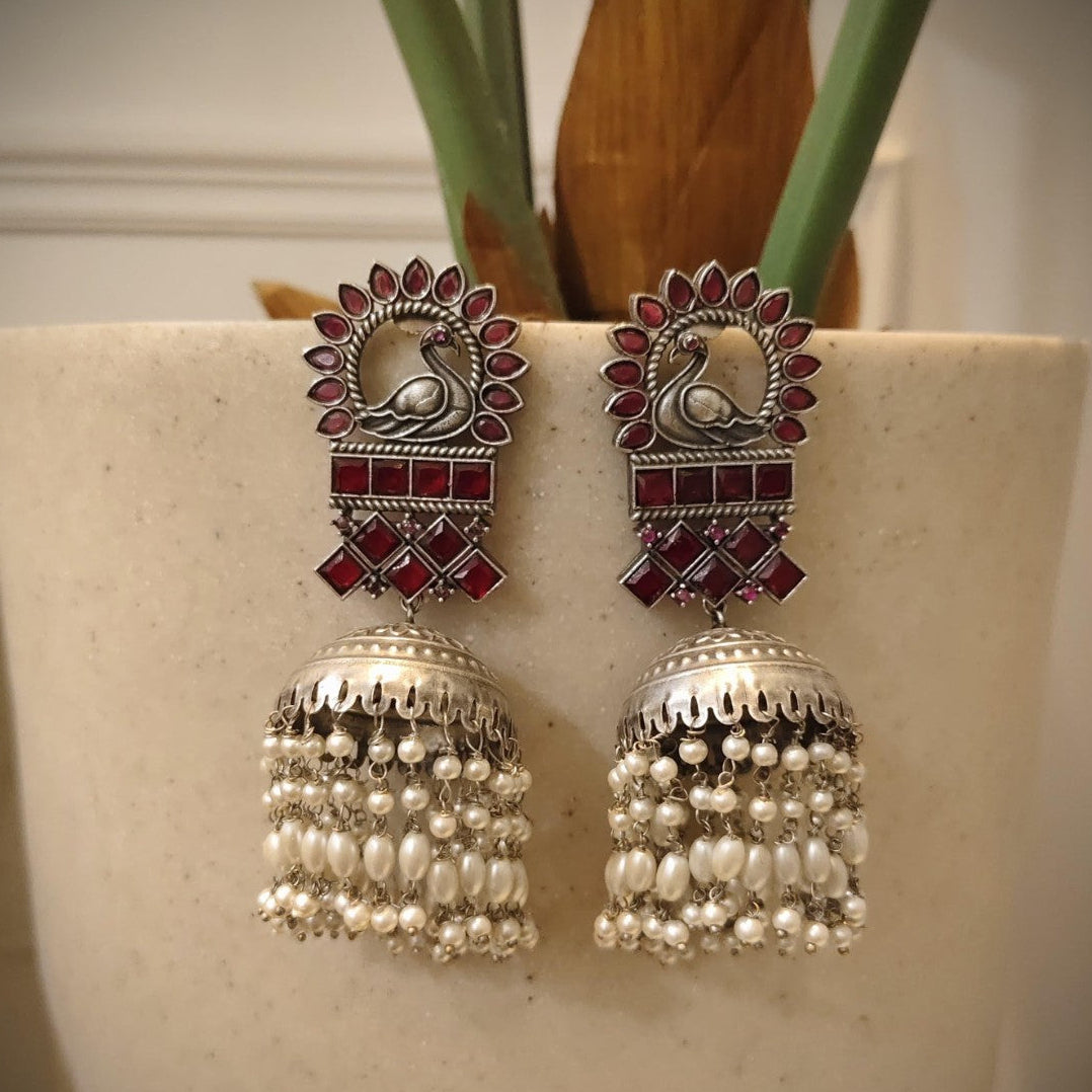 Tribal Tales Peacock Motifs Jhumka Earrings