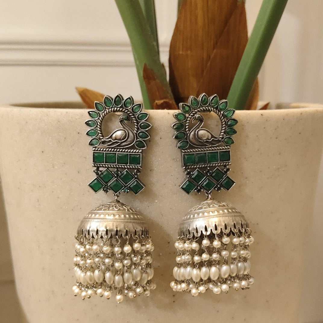 Tribal Tales Peacock Motifs Jhumka Earrings