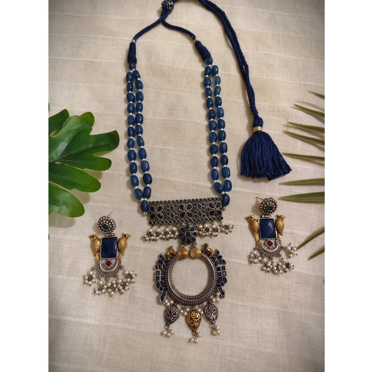 Tribal Tales Oxidized Kundan Dori Mala Necklace Set