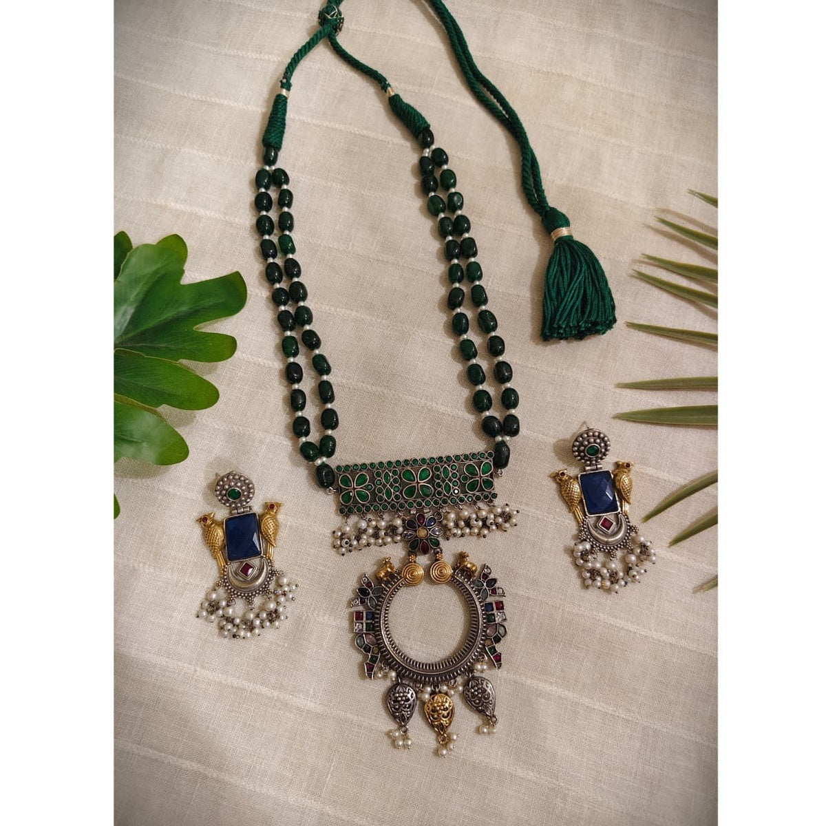 Tribal Tales Oxidized Kundan Dori Mala Necklace Set