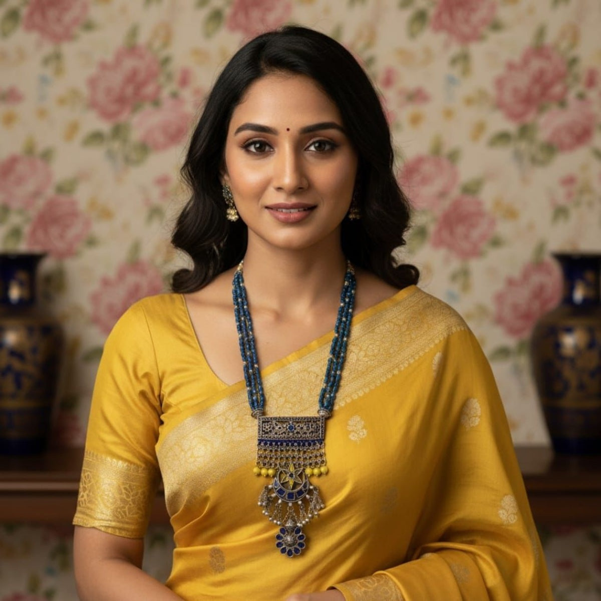 Tribal Tales Blue Beaded Kundan Long Necklace