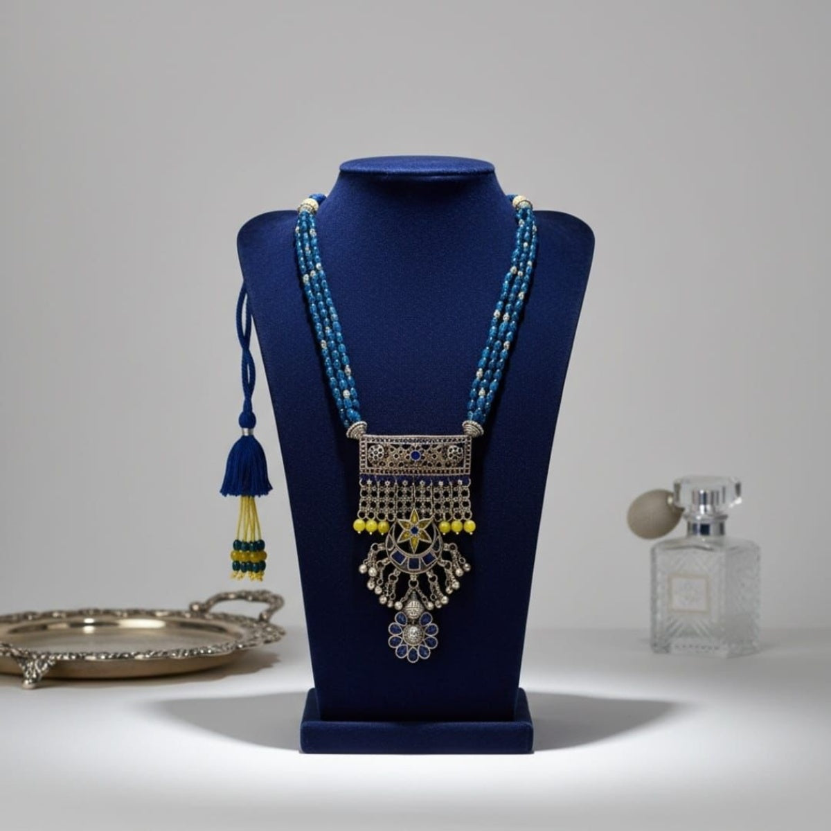 Tribal Tales Blue Beaded Kundan Long Necklace