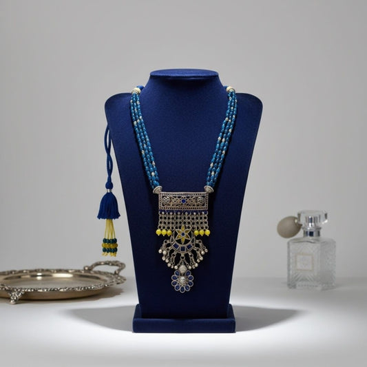 Tribal Tales Blue Beaded Kundan Long Necklace