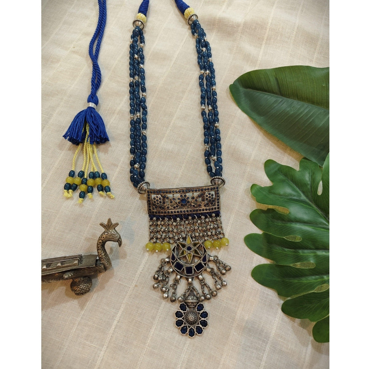 Tribal Tales Blue Beaded Kundan Long Necklace