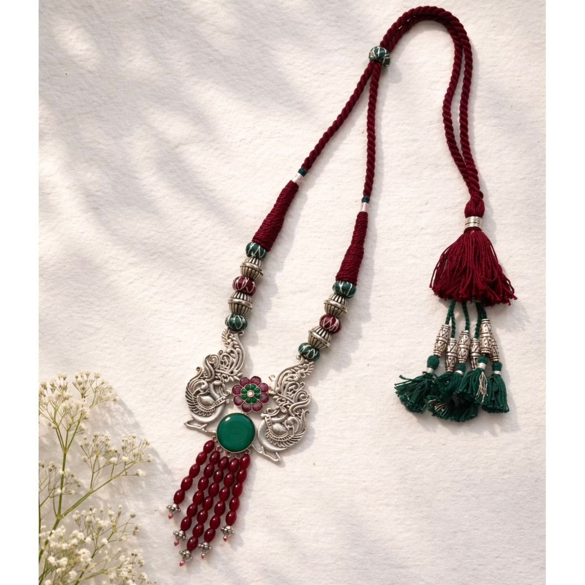 Tribal Tales Oxidized Silver Peacock Tribal Pendant Necklace