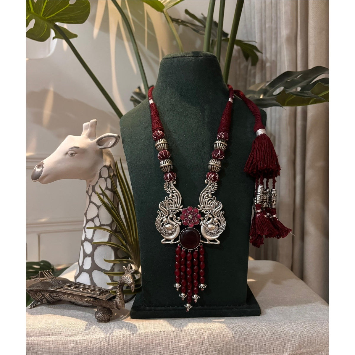 Tribal Tales Oxidized Silver Peacock Tribal Pendant Necklace