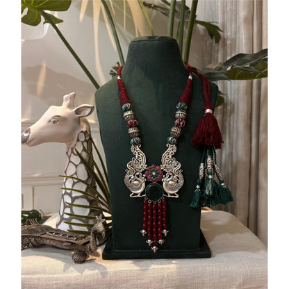 Tribal Tales Oxidized Silver Peacock Tribal Pendant Necklace