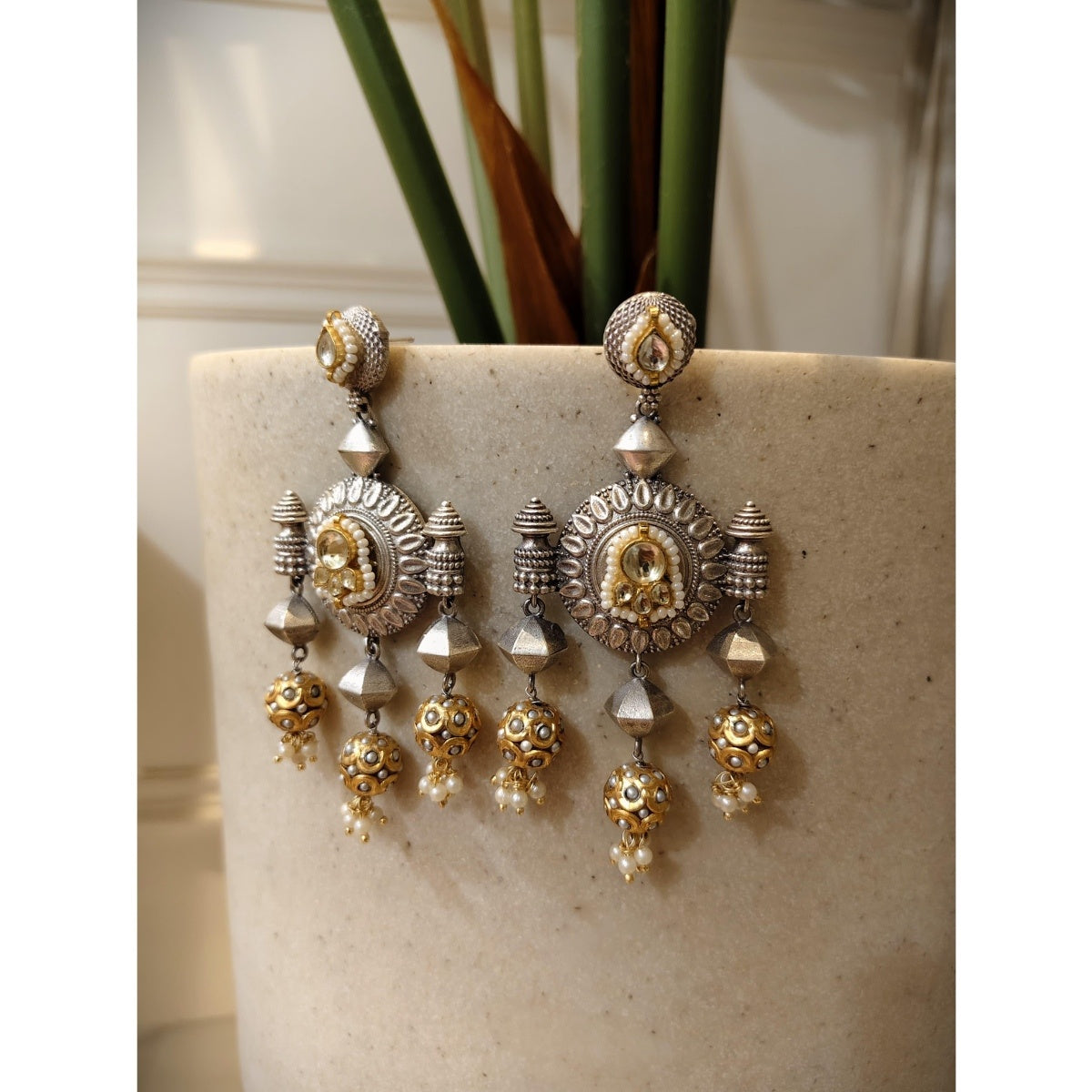 Tribal Tales Long Chandbali Oxidized Silver Earrings