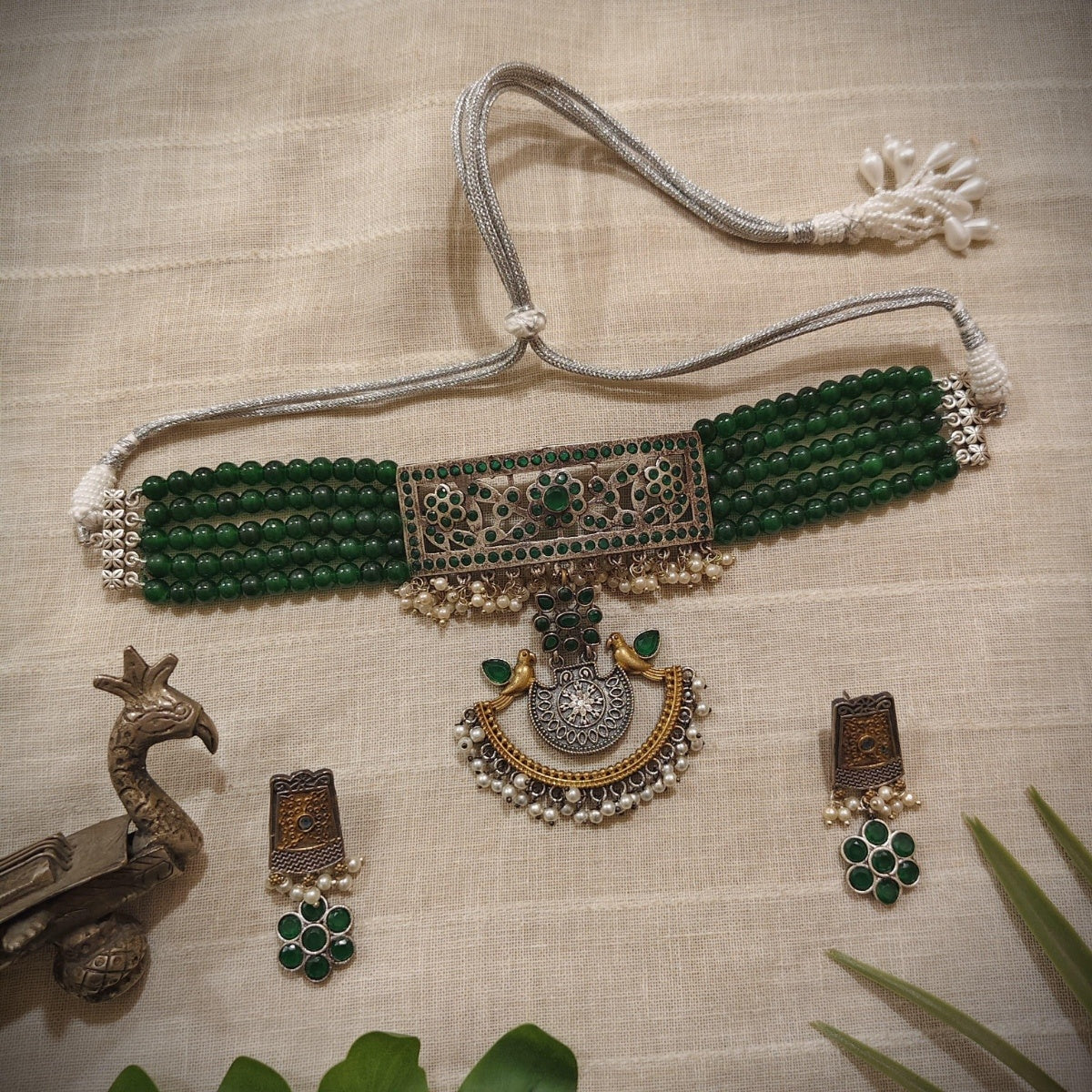 Tribal Tales Rajputi Emerald Beaded Choker Set