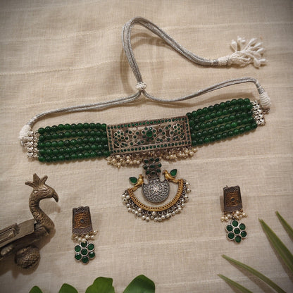 Tribal Tales Rajputi Emerald Beaded Choker Set
