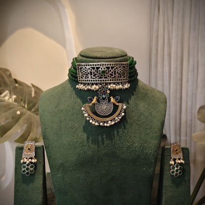 Tribal Tales Rajputi Emerald Beaded Choker Set