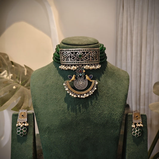 Tribal Tales Rajputi Emerald Beaded Choker Set