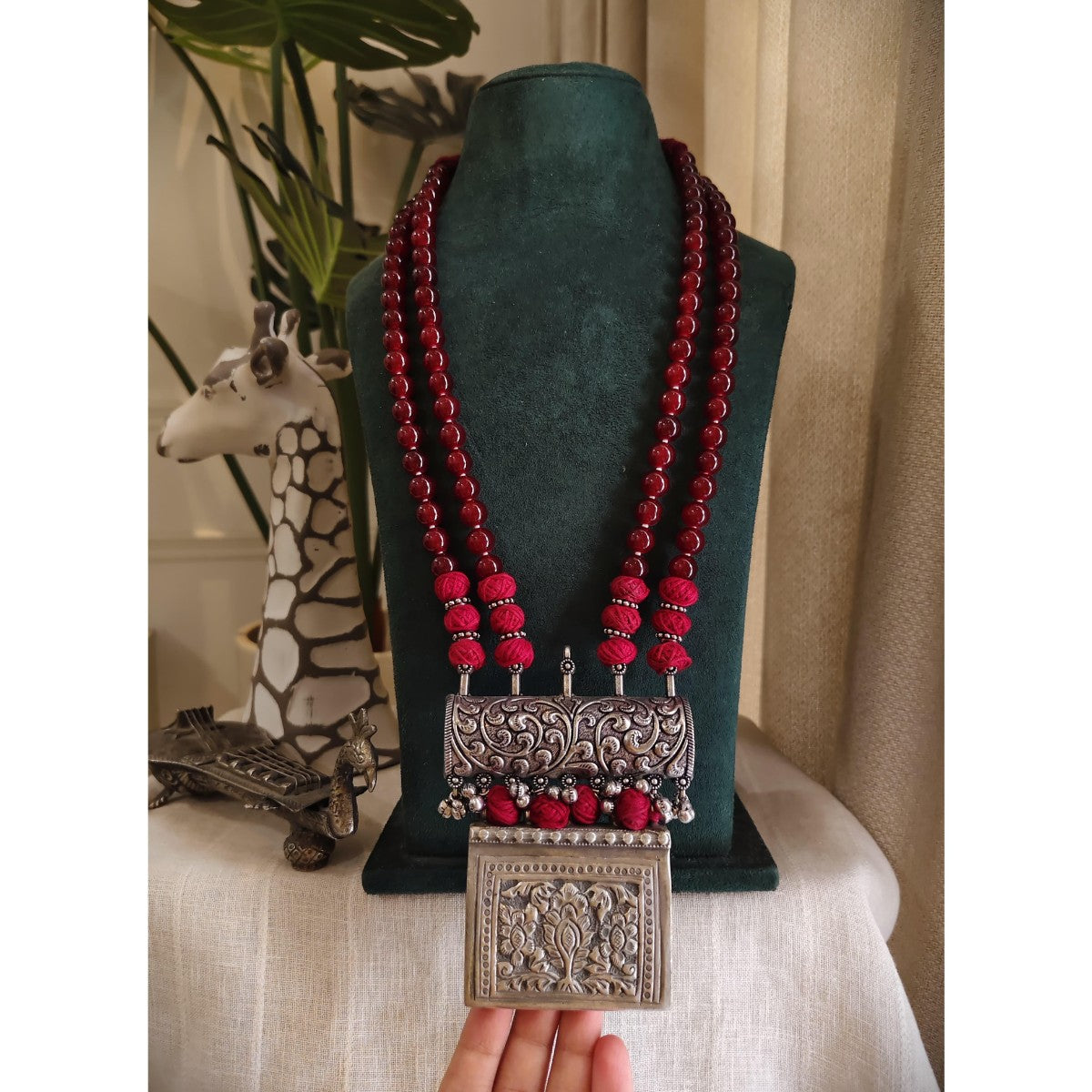 Tribal Tales Oxidised Pendant Beaded Long Necklace