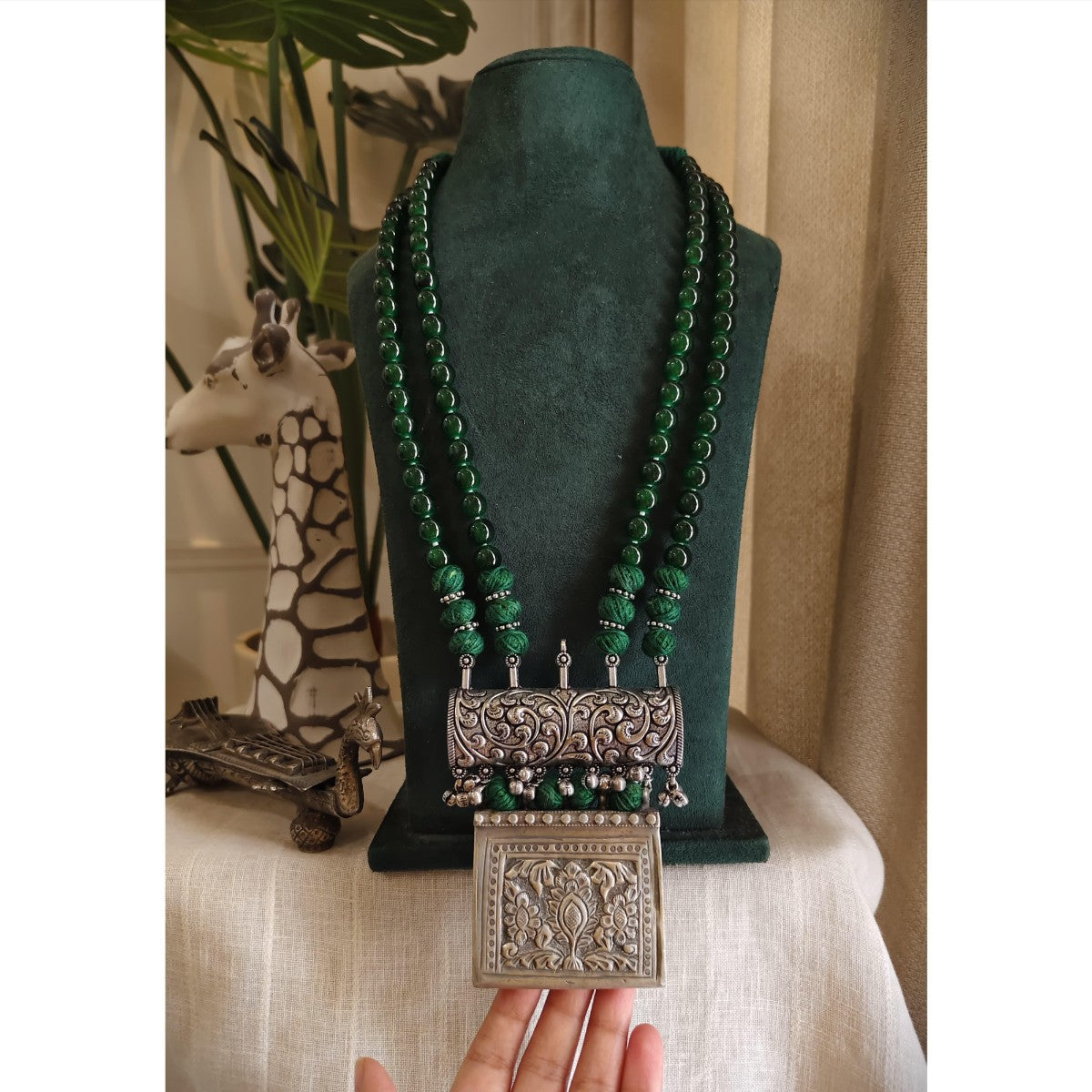 Tribal Tales Oxidised Pendant Beaded Long Necklace