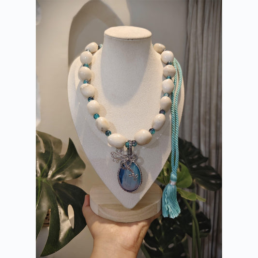 Tribal Tales White Bead Necklaces with Gemstone Pendants