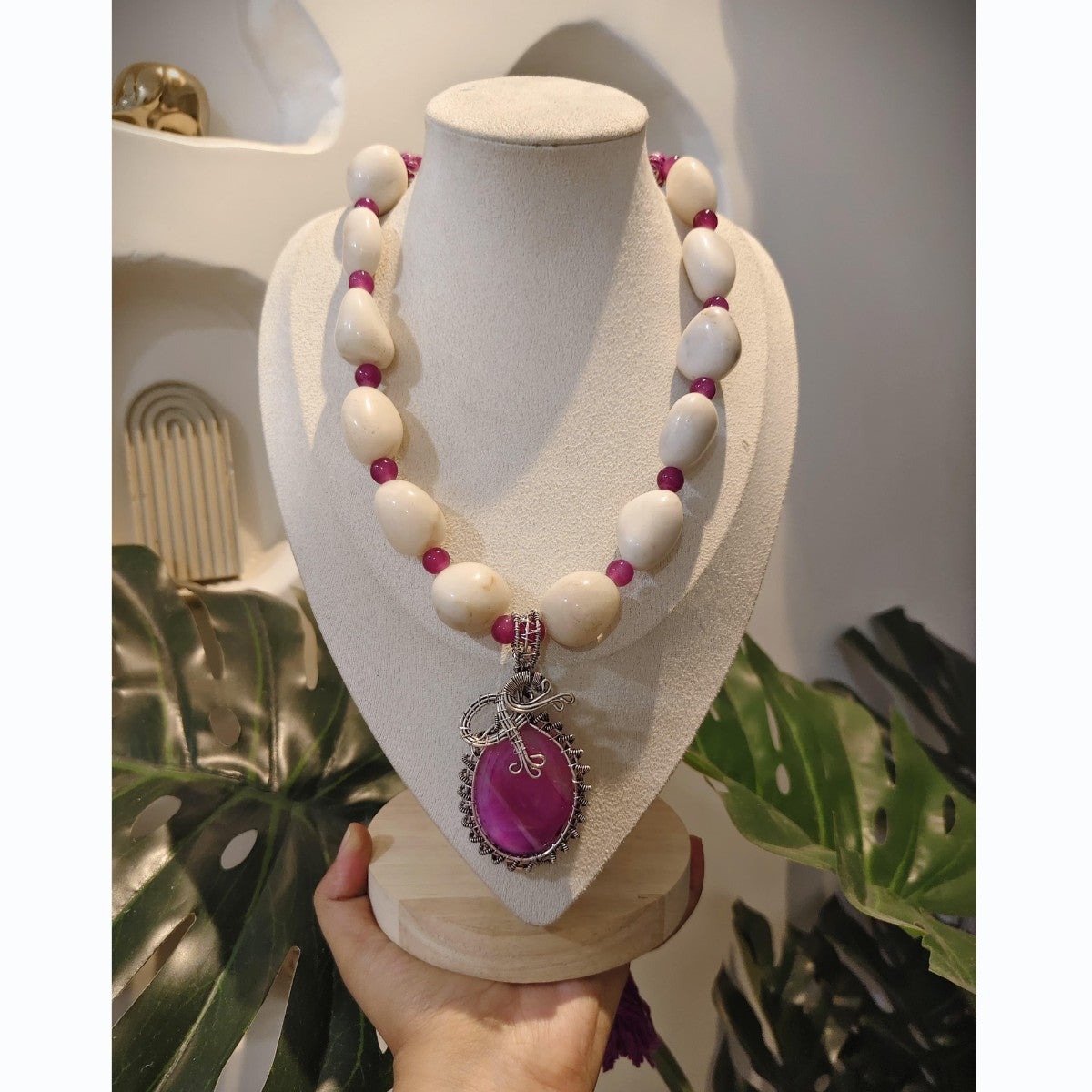 Tribal Tales White Bead Necklaces with Gemstone Pendants