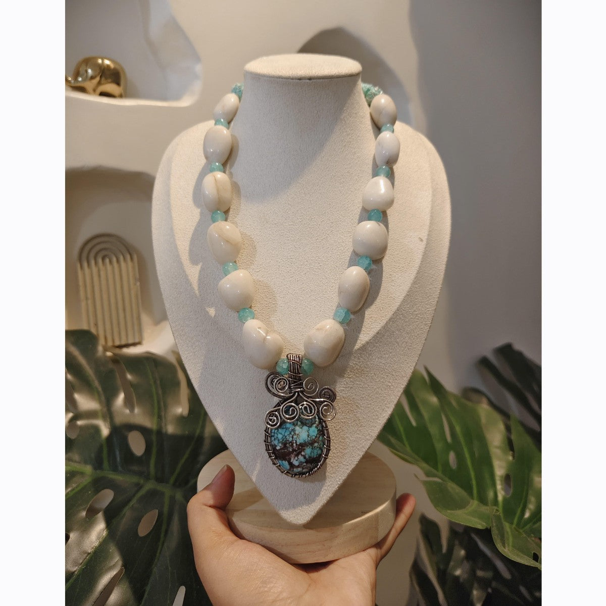Tribal Tales White Bead Necklaces with Gemstone Pendants