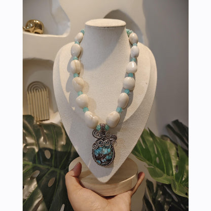 Tribal Tales White Bead Necklaces with Gemstone Pendants