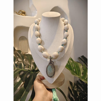 Tribal Tales White Bead Necklaces with Gemstone Pendants
