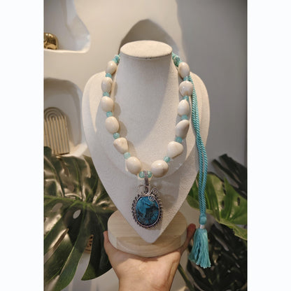 Tribal Tales White Bead Necklaces with Gemstone Pendants