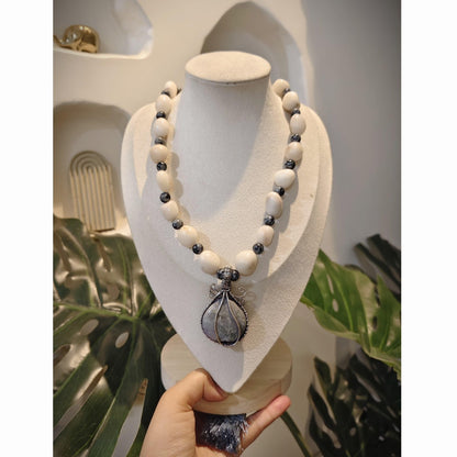 Tribal Tales White Bead Necklaces with Gemstone Pendants