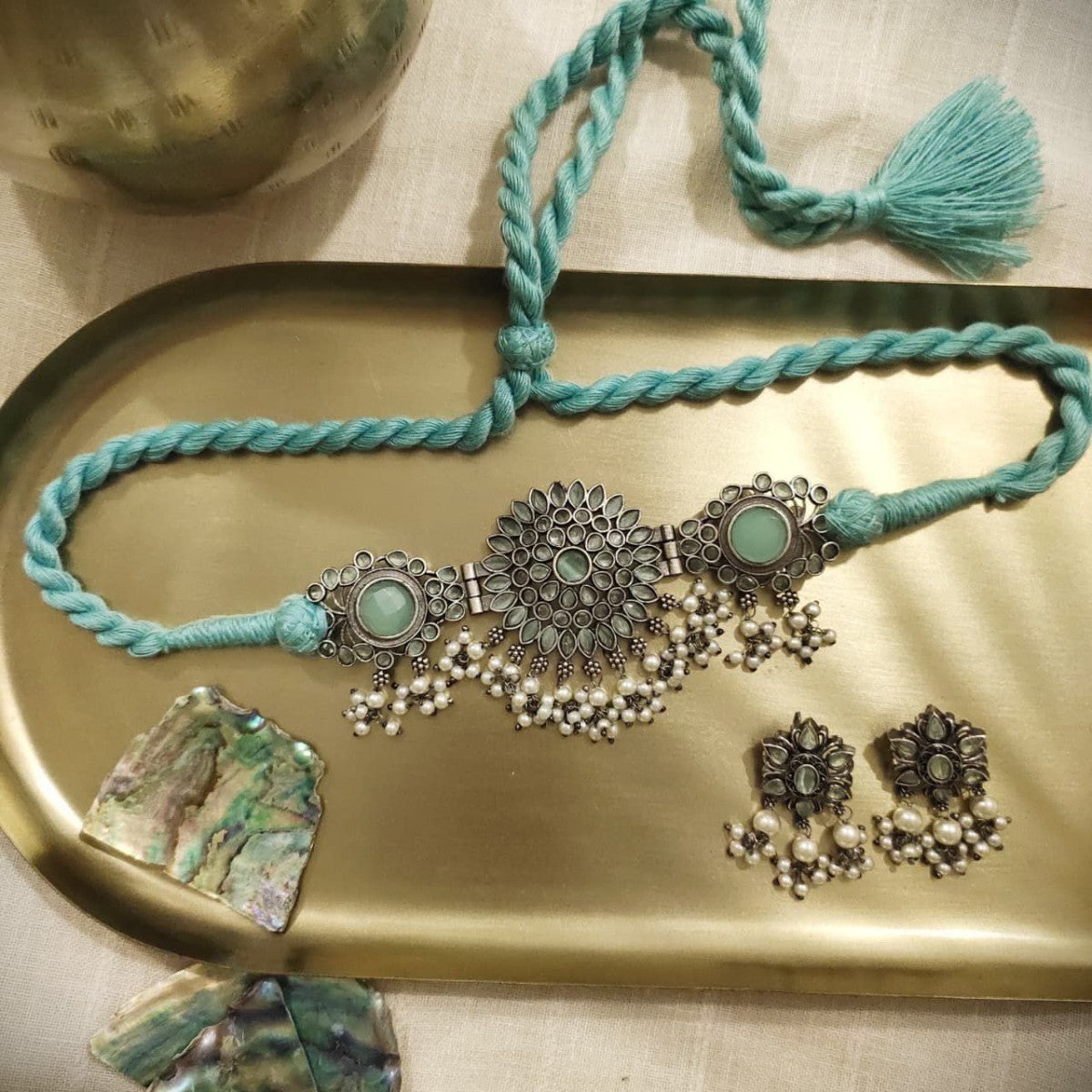 Peora Oxidised Silver Plated Choker Set