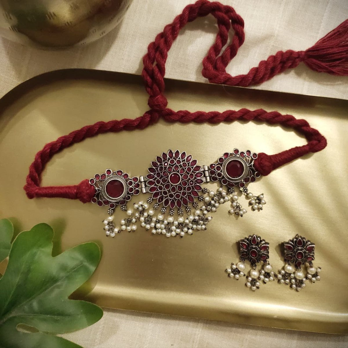 Peora Oxidised Silver Plated Choker Set