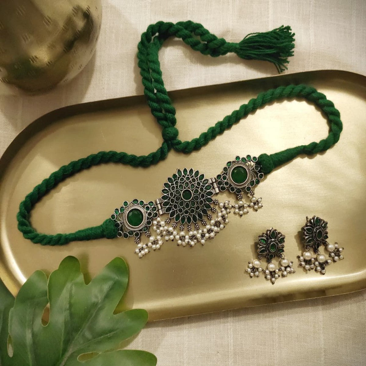 Peora Oxidised Silver Plated Choker Set