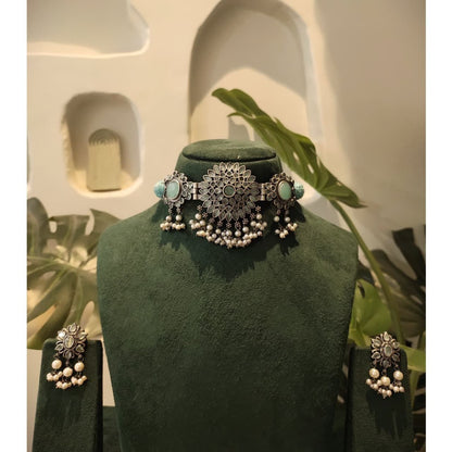 Peora Oxidised Silver Plated Choker Set
