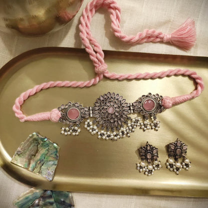 Peora Oxidised Silver Plated Choker Set