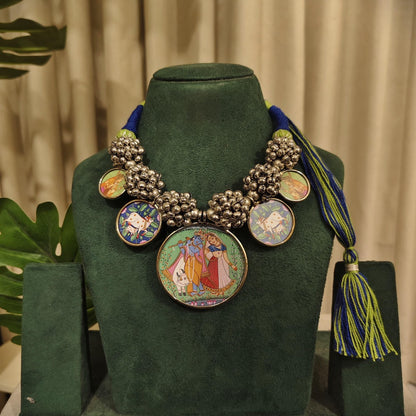 Tribal Tales Handcrafted Pichwai Miniature Art Necklace with Ghungroo