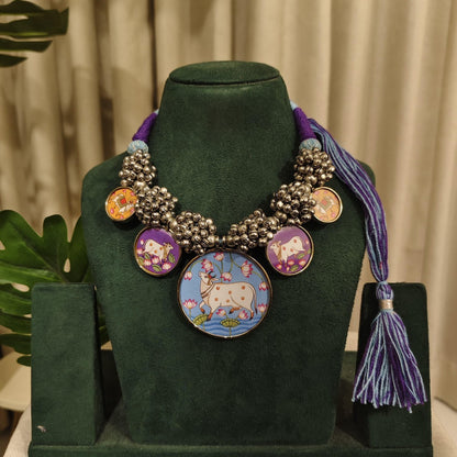 Tribal Tales Handcrafted Pichwai Miniature Art Necklace with Ghungroo